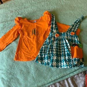 Monogrammed “A” Suspender Skirt Set